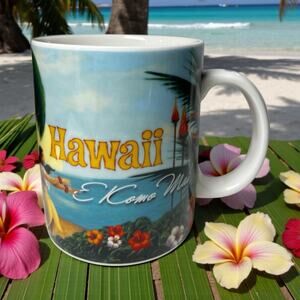 Starbucks Hawaii E Komo Mai Mug 14oz 2008 Hula Girl Tropical EUC